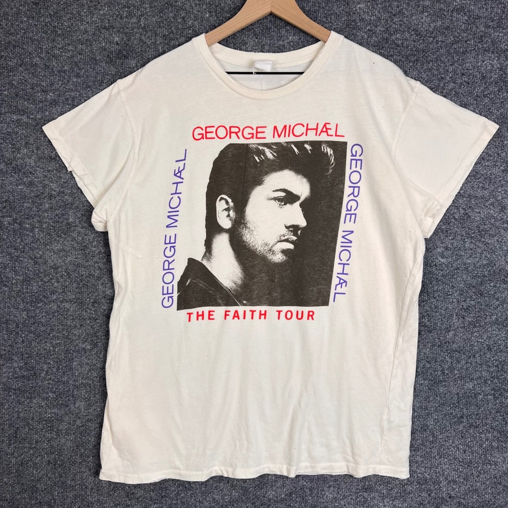 1988 Vintage George Michael T-Shirt Mens XL White Good Faith Tour Graphic Tee